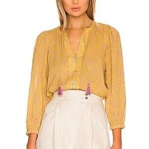 Cleobella Scarlett Tassel Tie Blouse Boho, Organic Camellia Print EUC